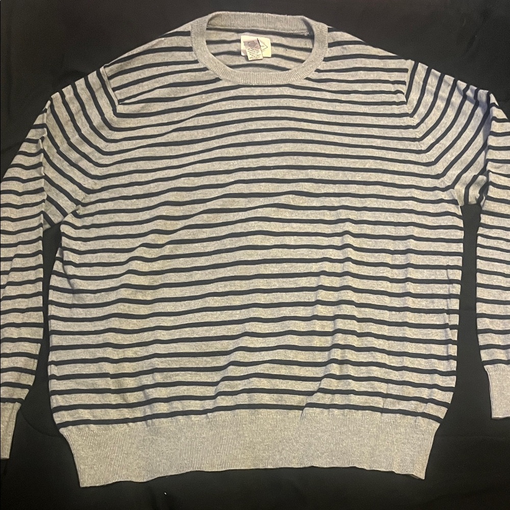 St. John's Bay Men's Striped Gray and Black Crewneck Sweater